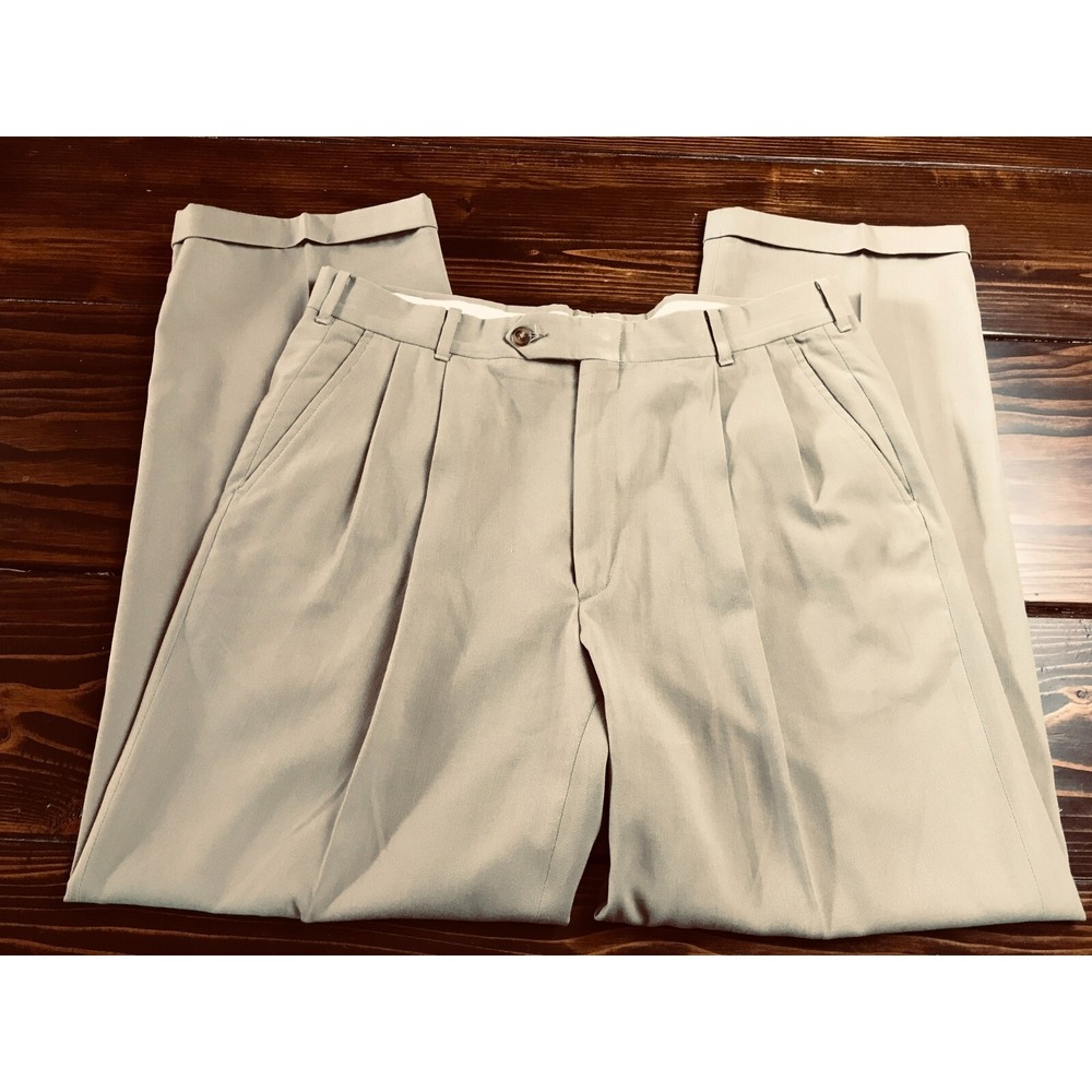 Racquet Club Pants, Mens Size 36x30, Tan, Pleated, Dress Pants, Pockets